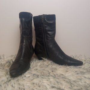 AQUATALIA WOMEN'S BLACK POINTED TOE LEATHER LOW HEEL BOOTS